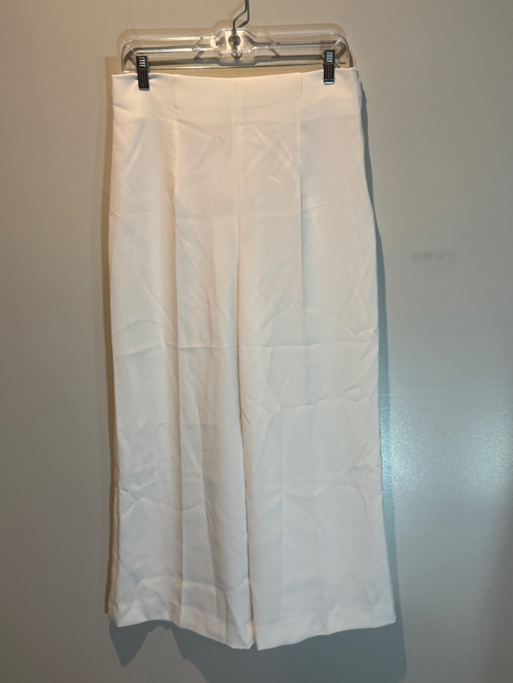 NWT ZARA White Wide-Leg Cropped Trousers sz Large